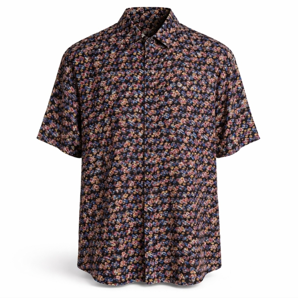 CHI TAI 100% Silk Geometric Shirt M - Vintage Abstract Art Deco Resort Wear